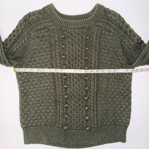 J.Crew Popcorn Cableknit Chunky Lambs Wool Sweater Bauble Pullover Olive Green M - Picture 7 of 10